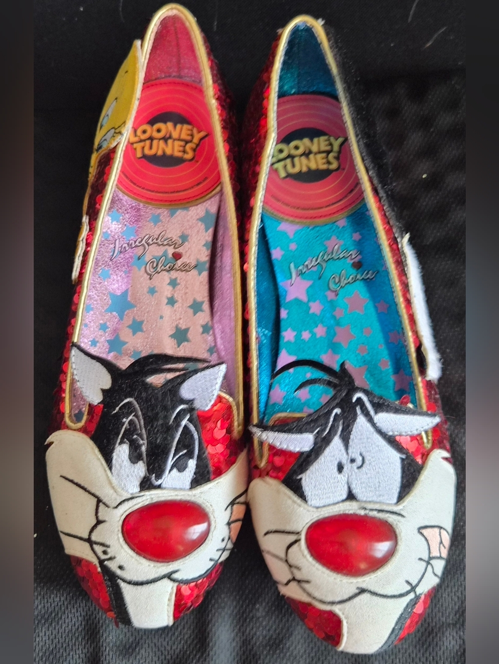 Irregular Choice Light Up Red Sequin Sylvester Looney Tunes Flats